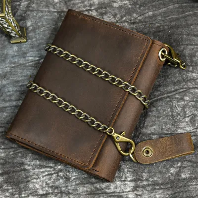 Genuine Crazy Horse Leather Trifold Wallet – Cowhide Short Wallet with Multi-Card Slots & Coin Pocket